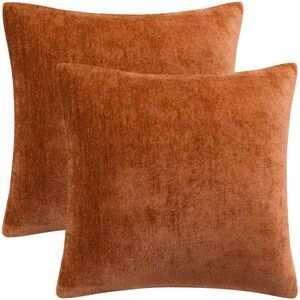 Set of 2 Soft Chenille Throw Pillow Covers Water Repellent20"x20" Burnt Orange